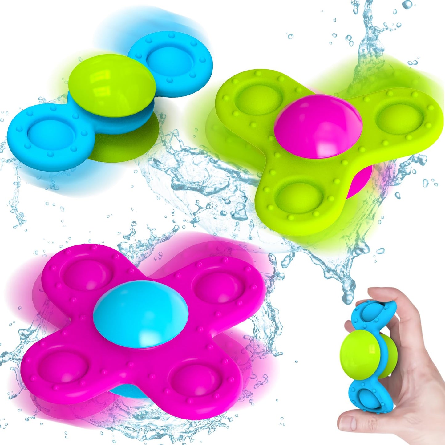 Guibola Suction Cup Spinner Bath Toys for 1 Year Old Boy Girl, 3 Pcs Spinning Bath Toys for Toddlers 1-3