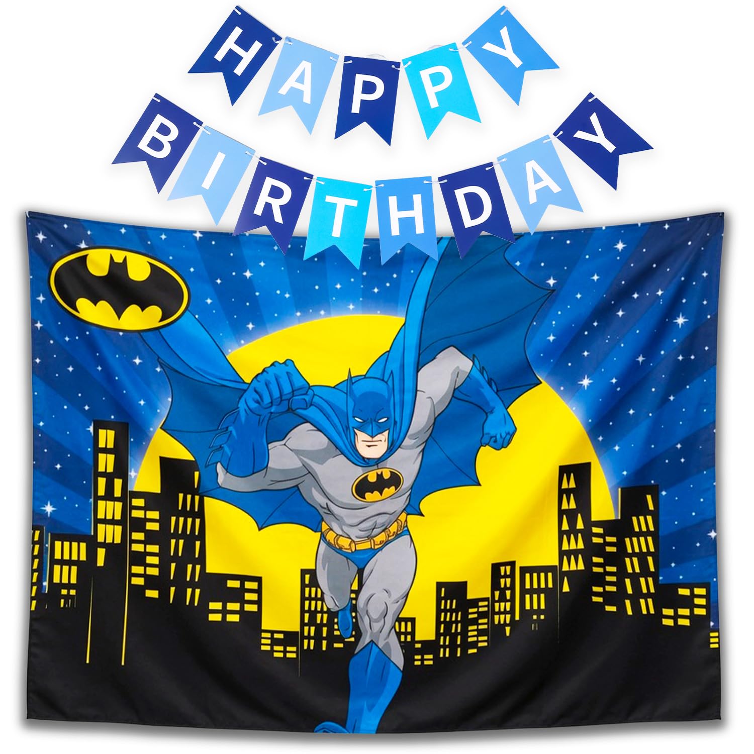 Batman Birthday Backdrop w Banner, Party Decorations Bundle (57x40")
