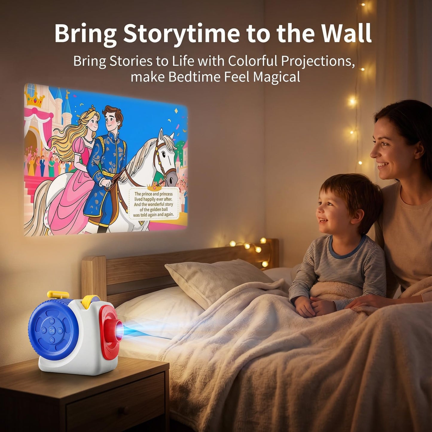 Story Projector for Kids, Bedtime Projector Machine with Voice Narration, 6 Fairy Tales Slides, Adjustable Focus, Night Light, Toy Gift for Toddlers