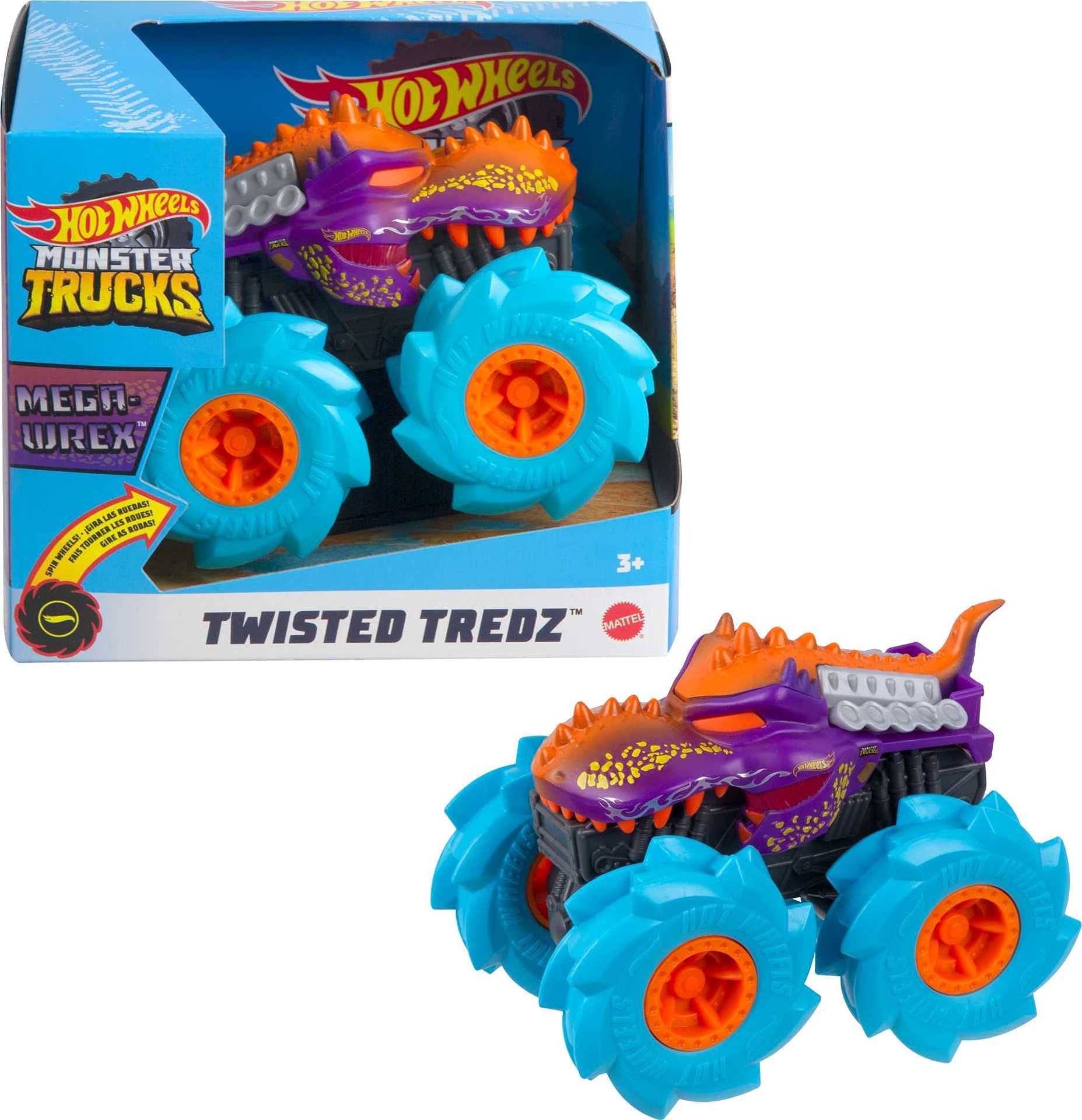 Hot Wheels Monster Trucks Twisted Tredz Creature Themed 1:43 Scale Flywheel Friction Motor Assorted Stylized Giant Wheels Power over Terrain