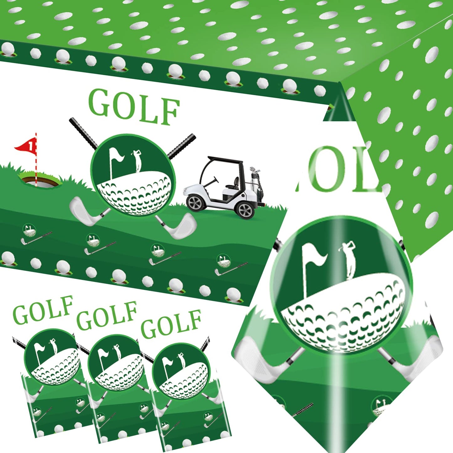 HAKOTI Golf Party Decorations - 3pcs Waterproof Rectangle Tablecloths for Birthday Theme, Supplies and Table Covers