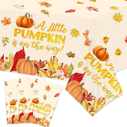 Little Pumpkin Baby Shower Decorations 3PCS a Little Pumpkin is On The Way Tablecloth Plastic Pumpkin Table Cover for Fall 1st Birthday Party Supplies