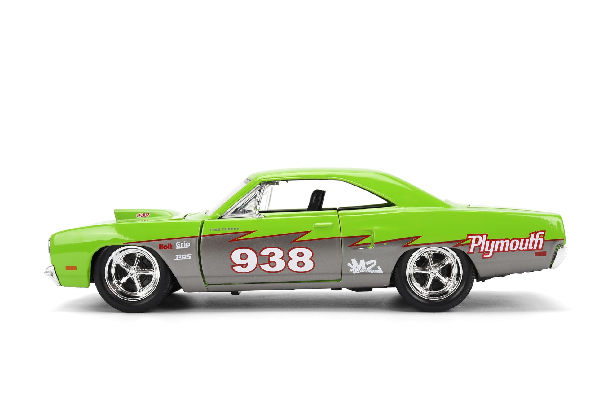 Jada Toys Bigtime Muscle 1:24 1970 Plymouth Road Runner Die-cast Car - Opening Doors, Hood, Trunk, Rubber Tires(Glossy Green)