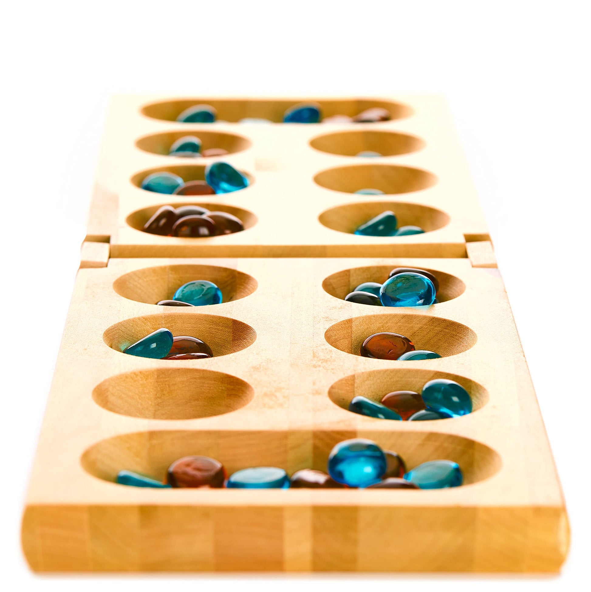 Family Traditions Mancala 2 Player Board Game, Fun Classic Table Game with Wooden Board and Deep Pockets for Mancala Gems, Popular Strategy Game