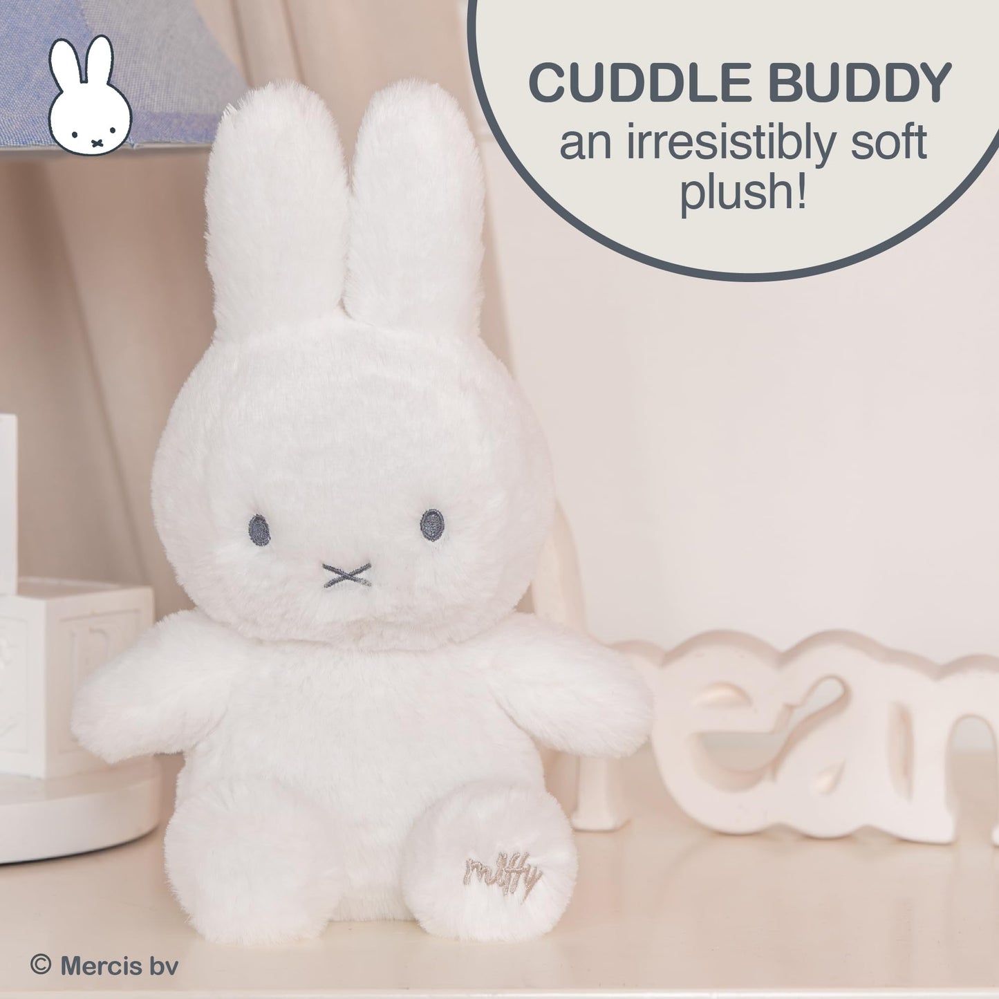 Kids Preferred Miffy Baby 10 in Plush - Embroidered Details, Miffy Logo on Paw, Super Soft Cozy Plush, for Ages 0 Months and up, Beans in Bottom