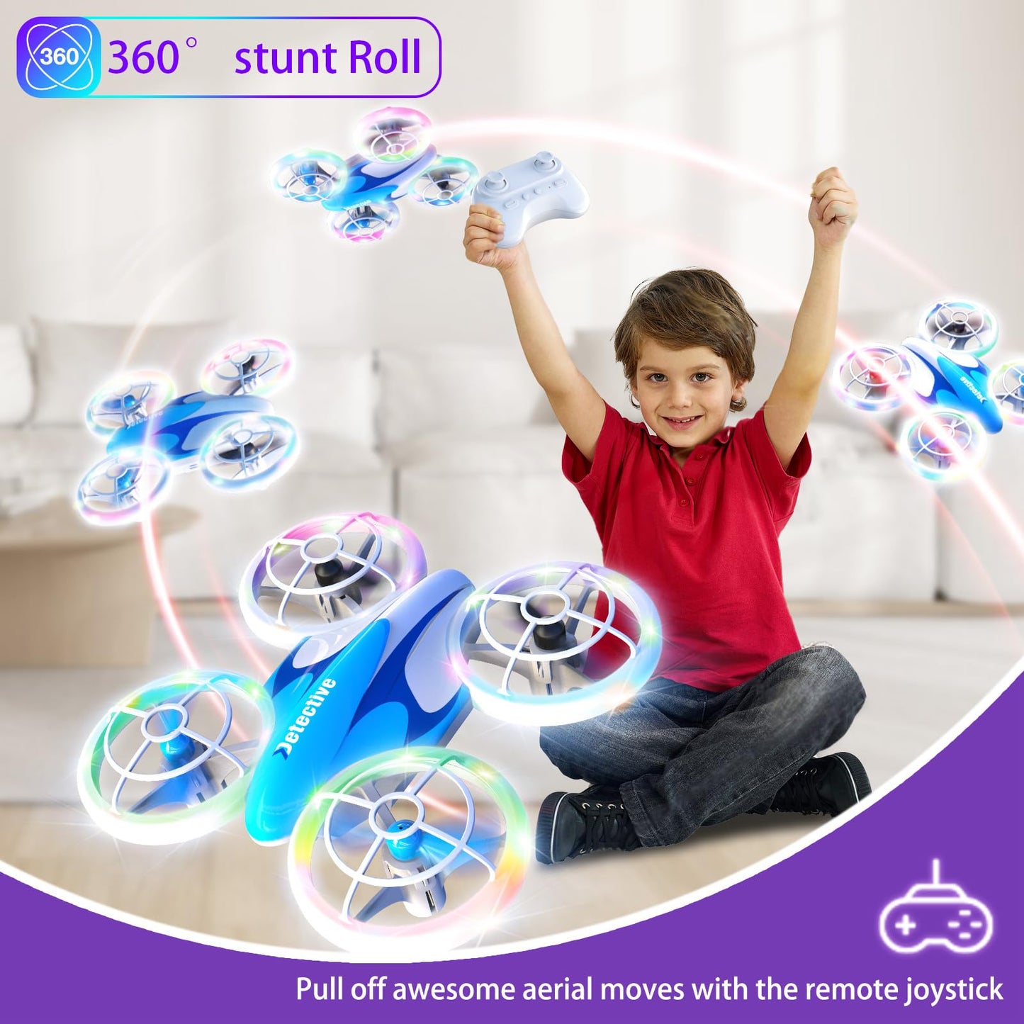 Mini Drone for Kids and Beginners - RC Mini Quadcopter with 360° Flip, Headless Mode, One-Key Ascend/Descend, Colorful LED Lights, Small Indoor