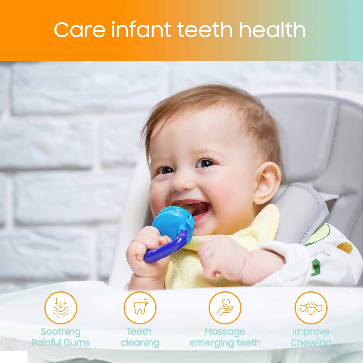 CHILLAX Fruit Feeder Pacifier Teether Toys - 2 Baby Food Feeding Teething Toys - Soft, Easy-to-Grip, Non-BPA Silicone Teethers for Babies