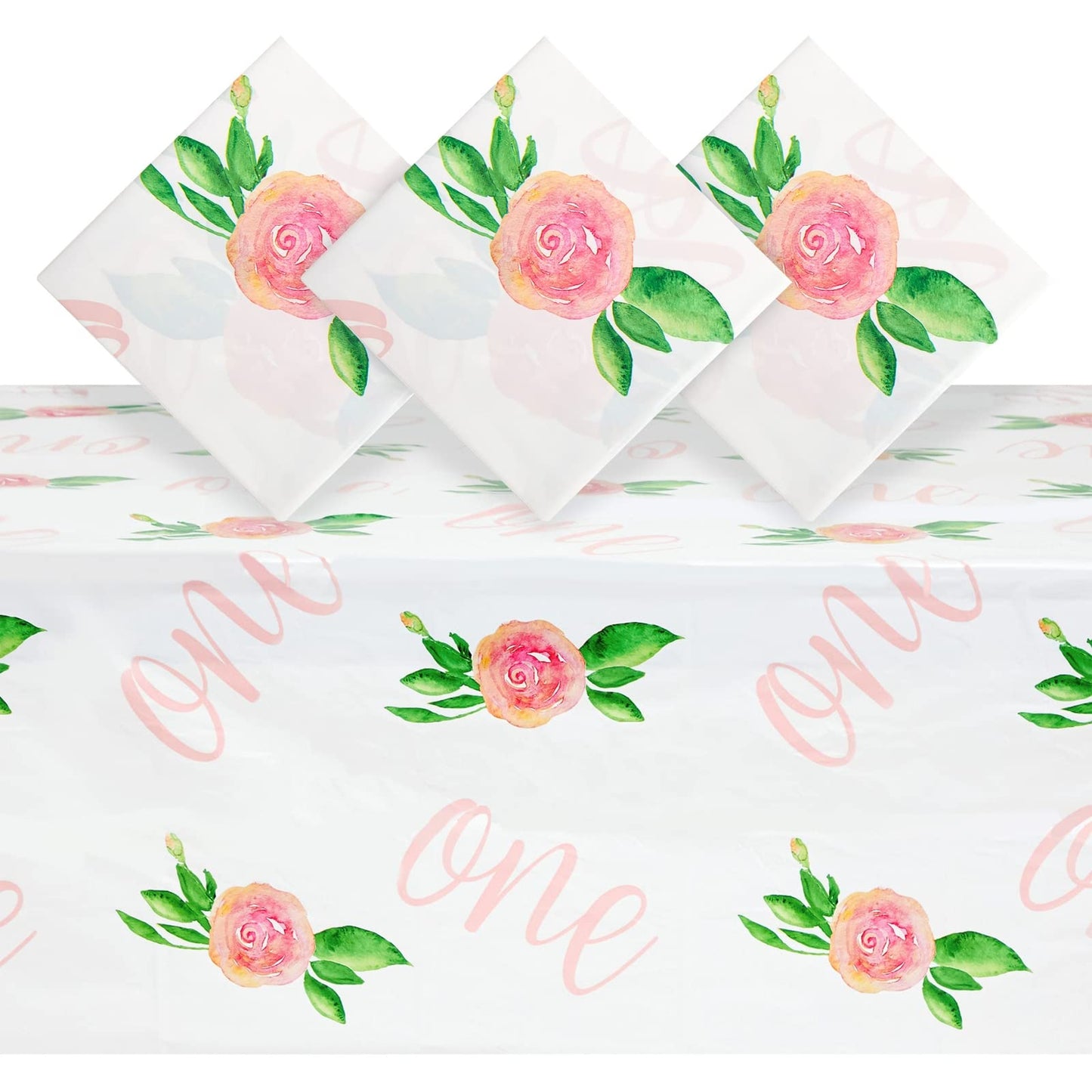 Juvale 1st Birthday Tablecloths for Girls - 54 x 108 in, 3-Pack, Pink Floral Plastic - Some Bunny is One Theme & Waterproof Disposable Cover