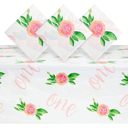 Juvale 1st Birthday Tablecloths for Girls - 54 x 108 in, 3-Pack, Pink Floral Plastic - Some Bunny is One Theme & Waterproof Disposable Cover
