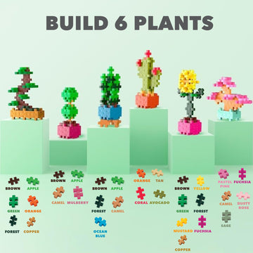PLUS PLUS Playful Plant Packets, 3D Puzzle Building Block Set, 300 Mini Interlocking Pieces, Fun Activies for Kids - 6 Pack