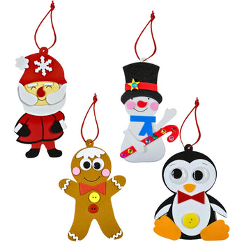 4E's Novelty Foam Christmas Character Ornament Crafts for Kids (12 Pack) Santa, Gingerbread Man, Snowman, & Penguin Christmas Crafts for Kids Toddlers