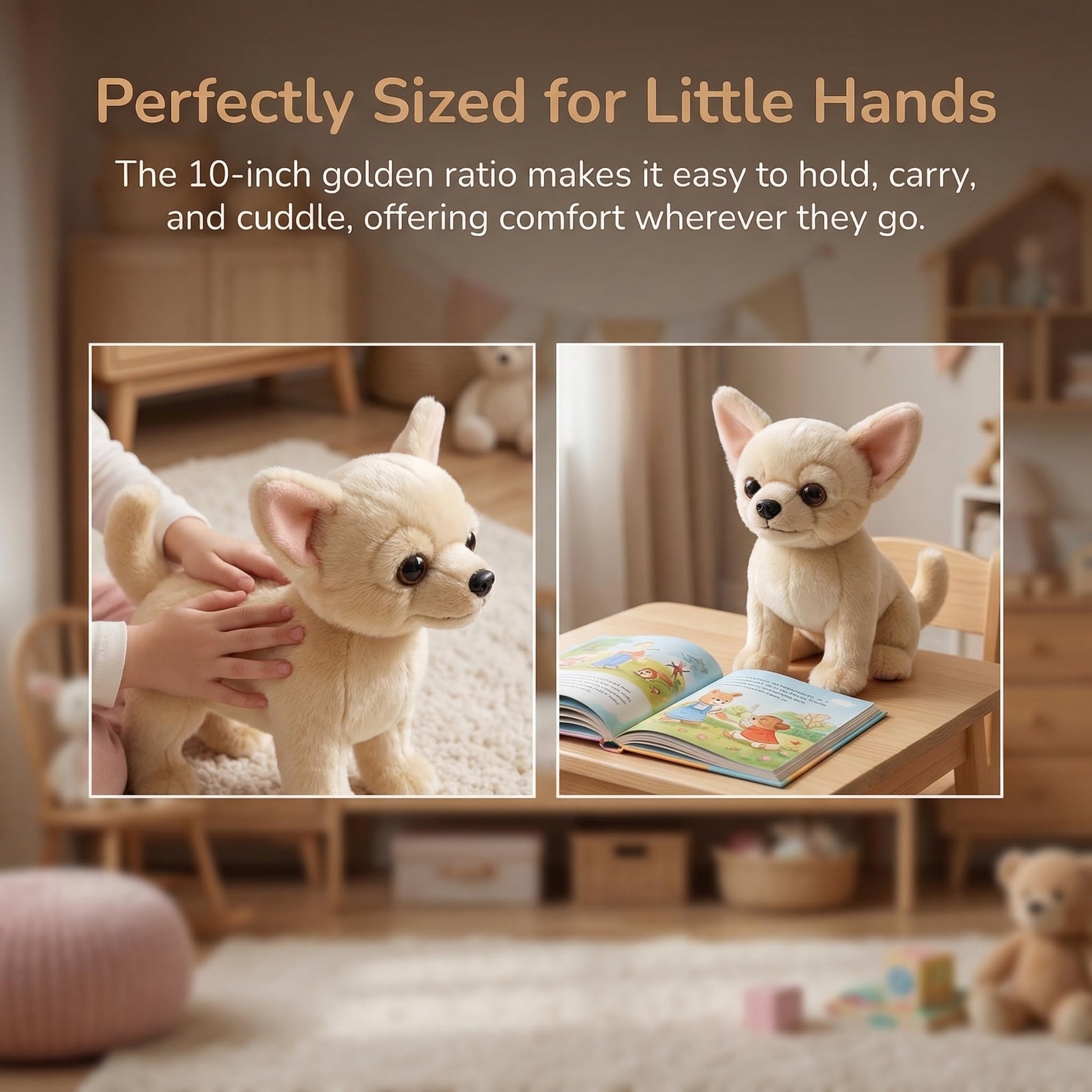 Tiny Heart Cute Chihuahua Stuffed Animal, Dog Plush Toy 10inch Puppy Super Soft Realistic Chihuahua Plush Home Decor Gifts for Kids Boys and Girls
