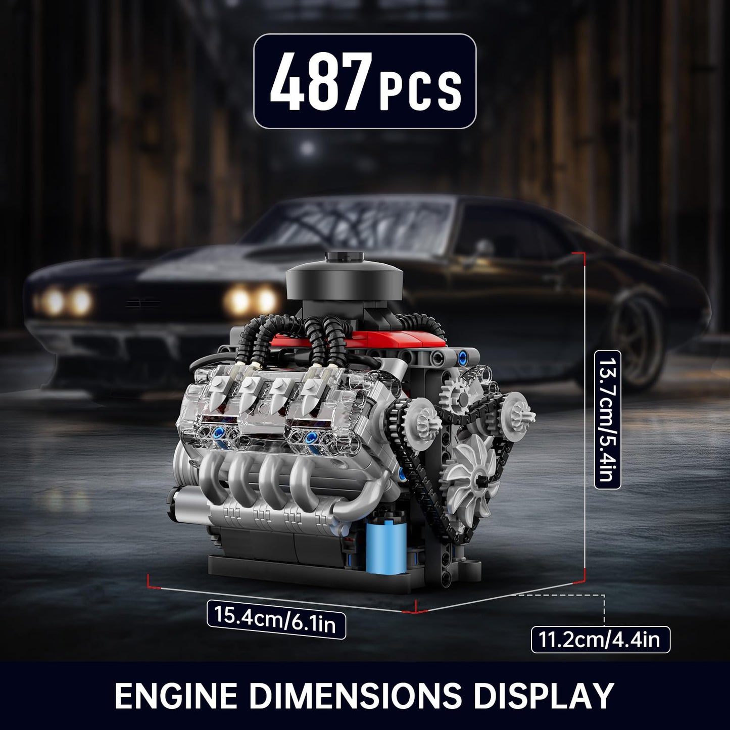 Mould King Mini V8 Engine Kits That Runs, Build Your Own Visible Car Motor, Physical Science Experiment Models for Teens, Best STEM Toy Gifts for 14+