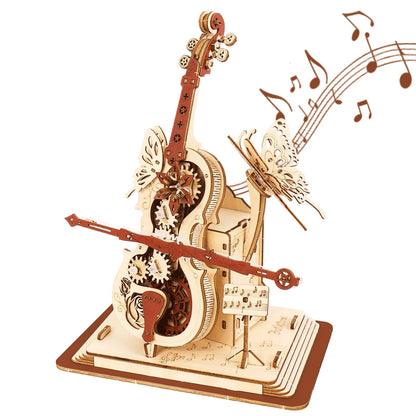 3D Wooden Puzzles for Adults, Wooden Music Box Kits-Cello Wood Model Kits for Adults to Build, Gift for Men Women Hobby for Adults (Music Cello)
