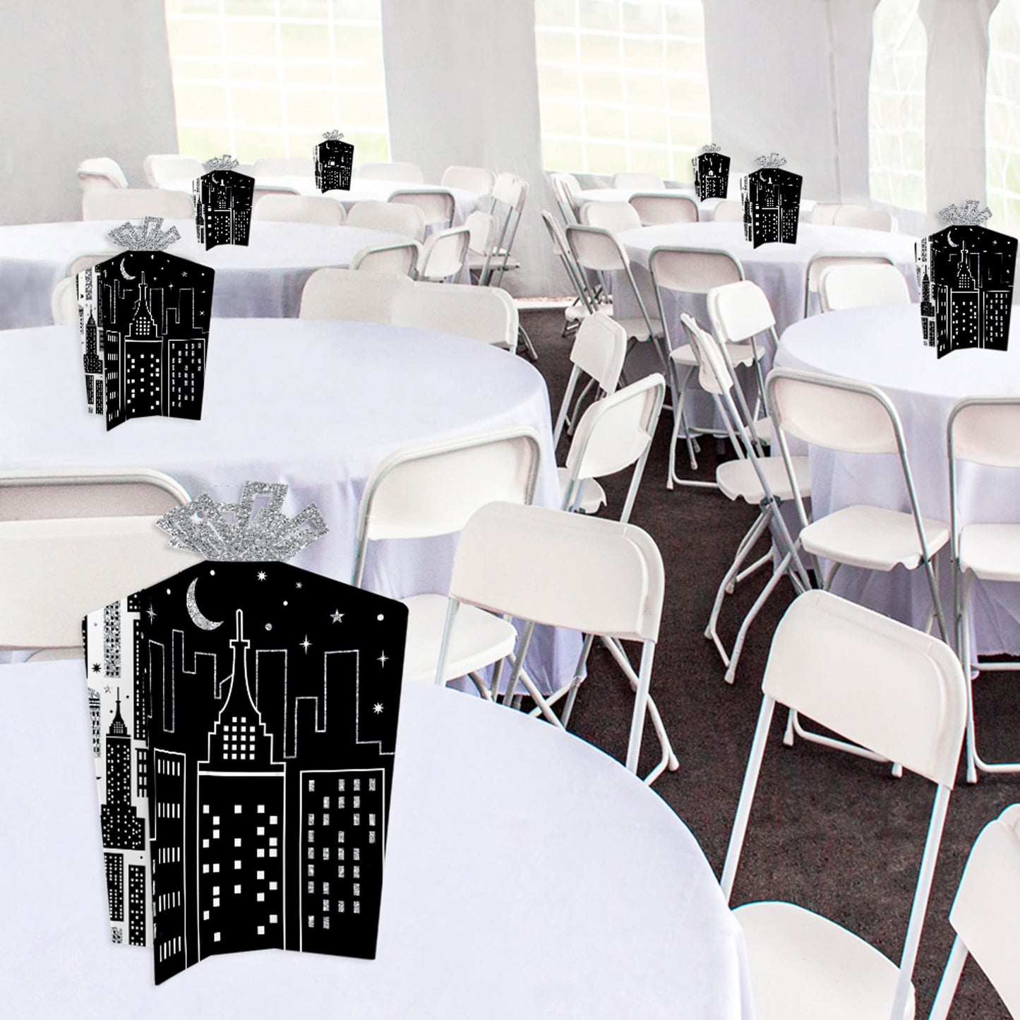 Big Dot of Happiness Nighttime City Skyline - Table Decorations - New York Party Fold and Flare Centerpieces - 10 Count