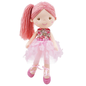 June Garden 18" Ballerina Plush Doll Rosalie - Soft Pink Hair Doll in Floral Dress & Tulle Skirt with Ballet Shoes - Gift for Girls & Toddlers