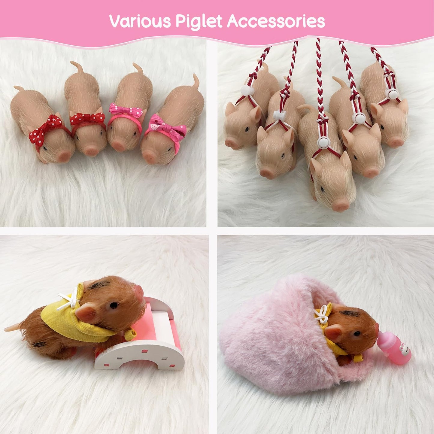 VOLOBE 5 Inches Silicone Piglet, Soft Mini Realistic Silicone Animals with Silicone Piglet Accessories for Kids Boy Girl Birthday (Joy)