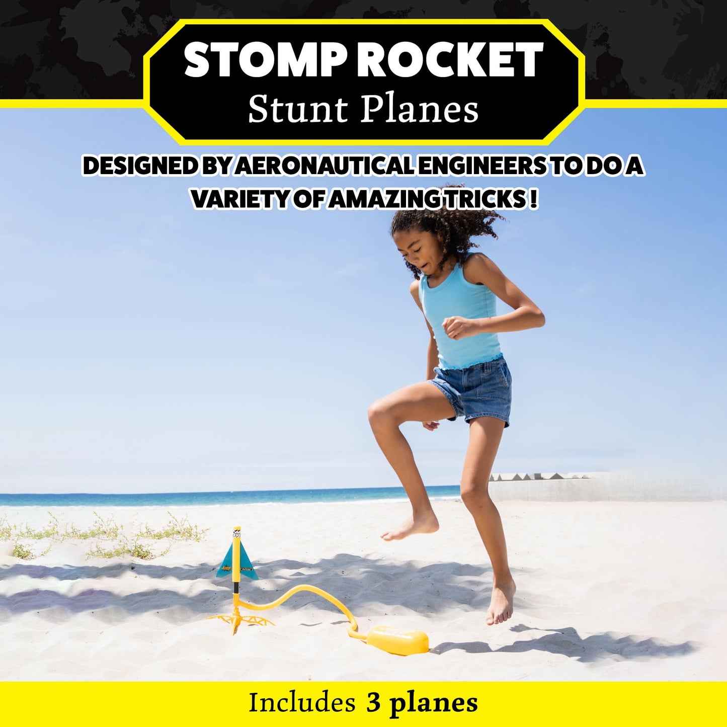 Stomp Rocket Stunt Plane Rocket Launcher Toy for Kids - 3 Foam Airplane Toy