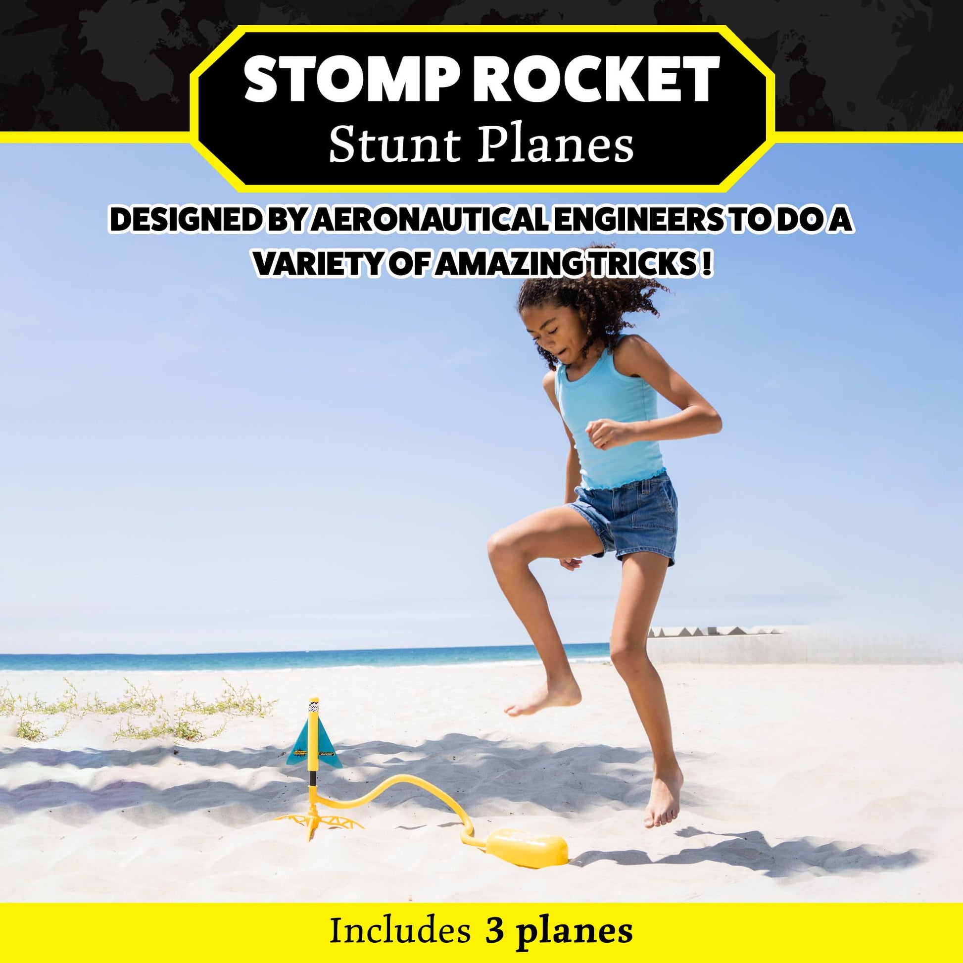Stomp Rocket Stunt Plane Rocket Launcher Toy for Kids - 3 Foam Airplane Toy