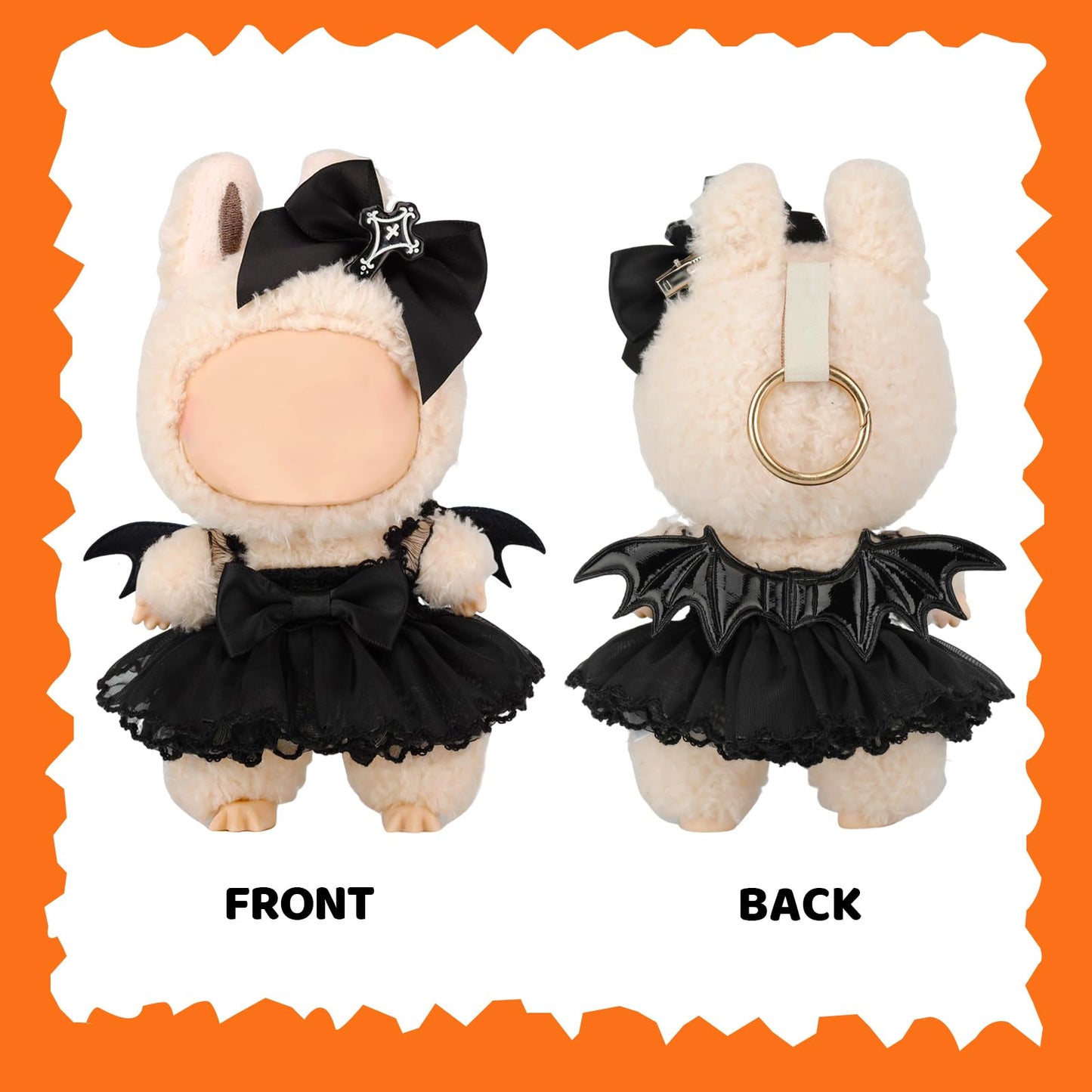 2 Pcs Doll Clothes Compatible with 17cm Lububu Clothes, Black Outfit Accessories Sets Include 1 Dress 1 Bow for Dolls Premium Outfit (No Doll)