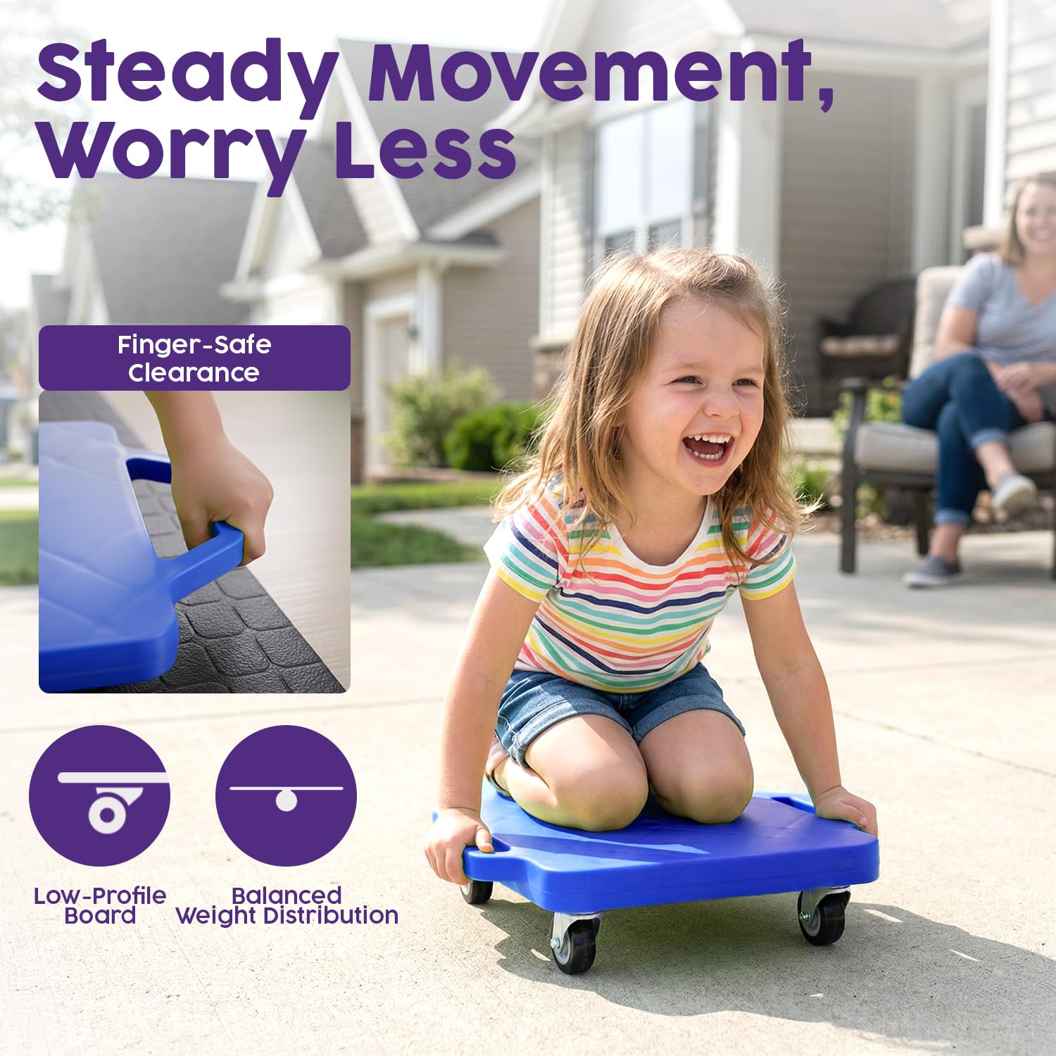Hurtle Scooter Boards for Kids with Safety Handles, 2-Pack Heavy Duty Gym Floor Scooters with 360° Wheels for PE, Indoor Active & Sensory Play