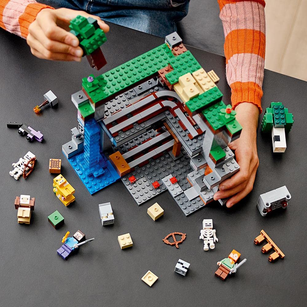 LEGO Minecraft The First Adventure 21169 Hands-On Minecraft Playset; Fun Toy Featuring Steve, Alex, a Skeleton, Dyed Cat, Moobloom and Horned Sheep,