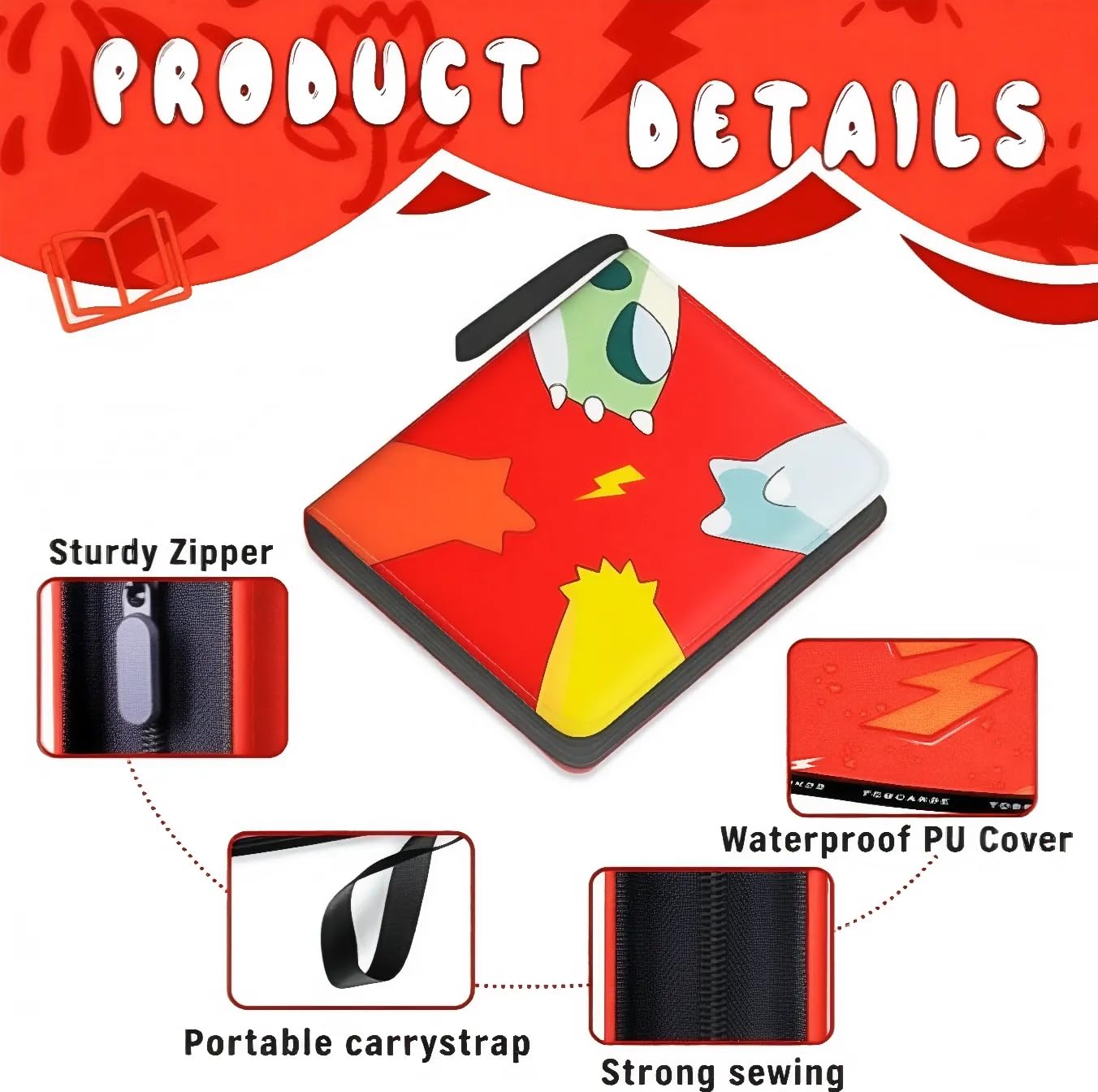 Trading Card Binder 4 Pocket,Card Binder 400 Pockets,Card Book Holder Cards with 50 Removable Sleeves,3-Ring Zip Design Collectible Trading Card