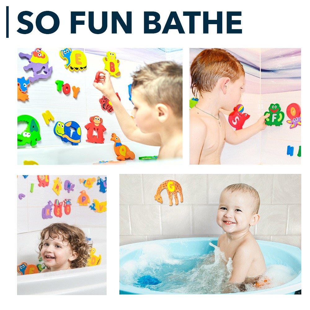 Foam Bath Toys Letters - Set of 52 Pcs - Non-Toxic Bathtub ABC Alphabet for Kids Toddlers - Original Premium Educational Floating Animals Puzzles