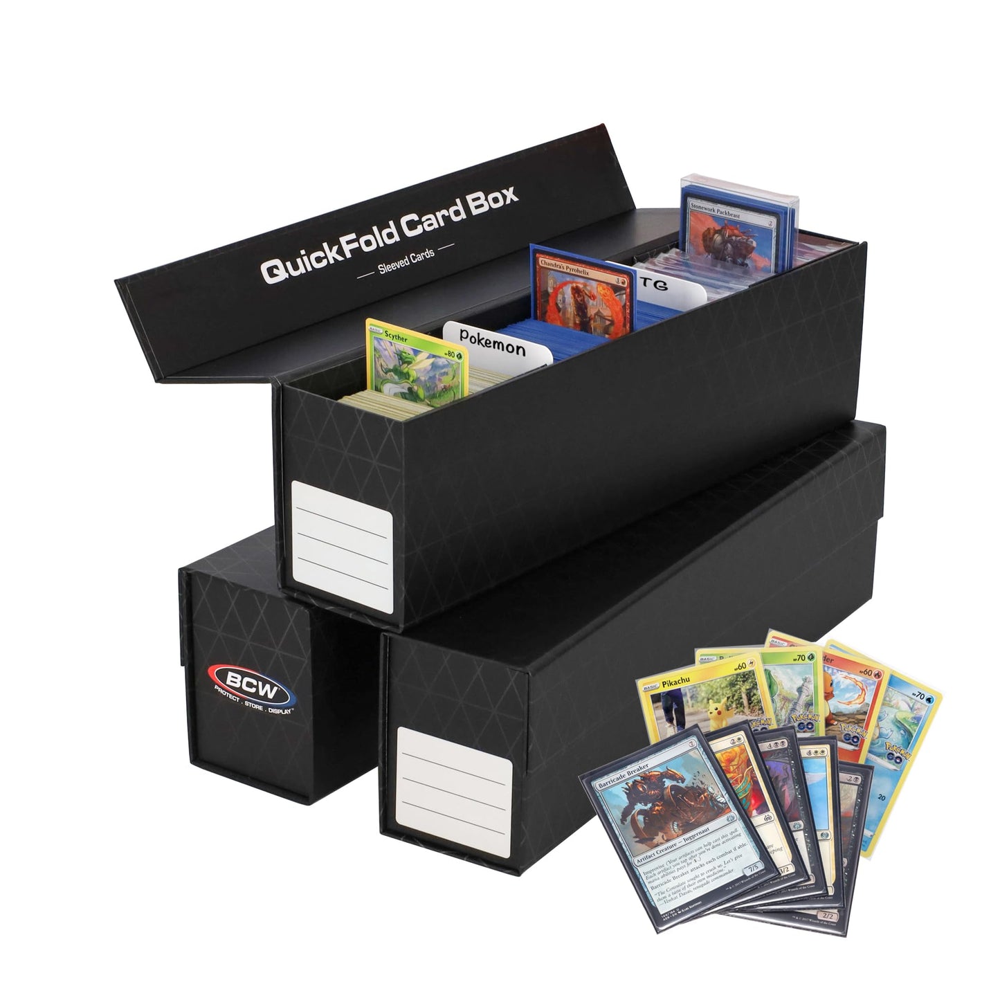 BCW QuickFold Card Storage Box for Sleeved Cards - 3 Pack - Not for Toploaders - Magnetic Closure - Holds 500-1200 Sleeved or Unsleeved Cards - MTG