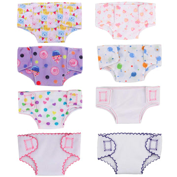 ONEST 8 Pieces Doll Diapers Doll Underwear for 14 to 17 Inch New Born Dolls and American 18 Inch Dolls Clothes and Accessories