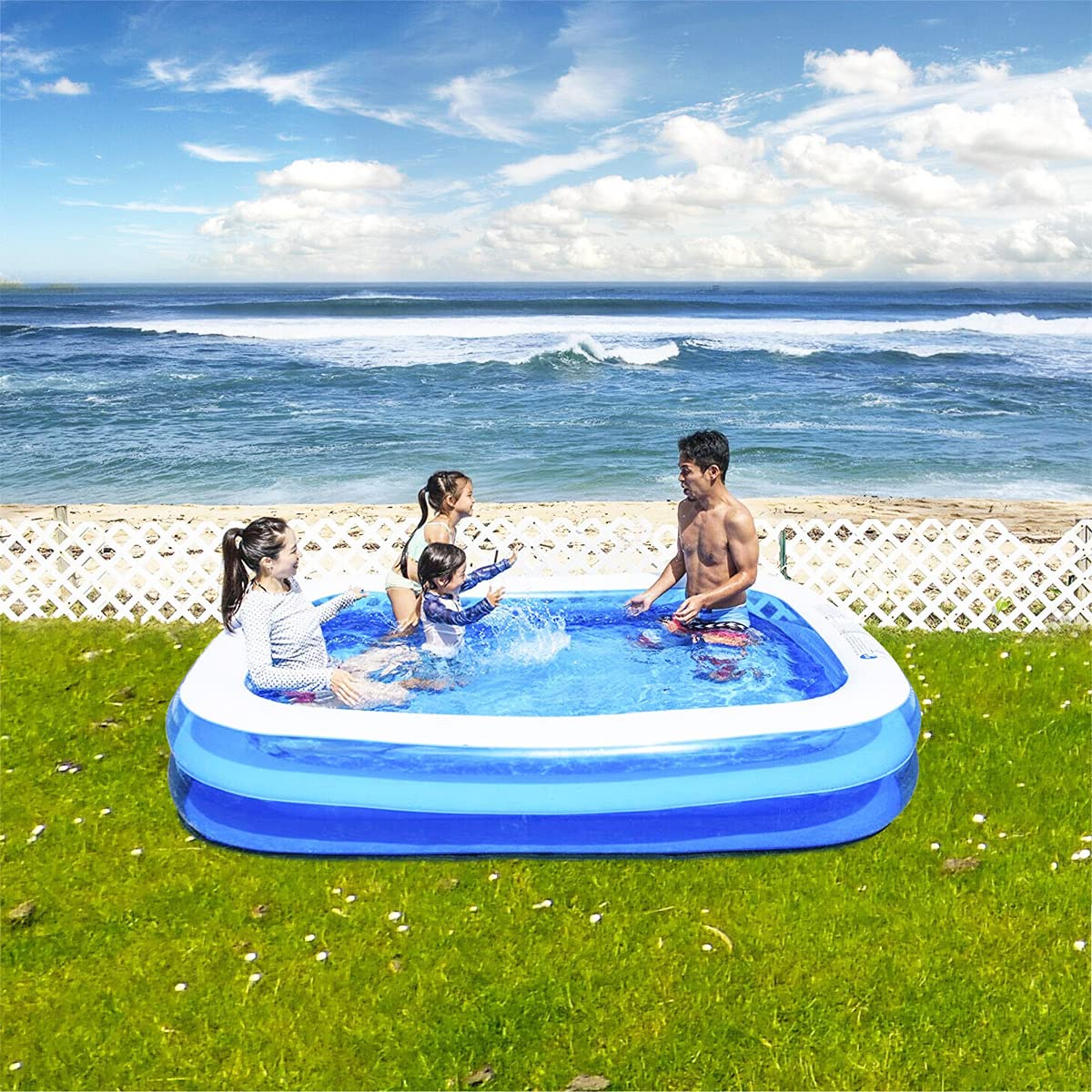 Giant Inflatable Kiddie Pool - Family and Kids Inflatable Rectangular Pool - 10 Feet Long (120" X 72" X 20")