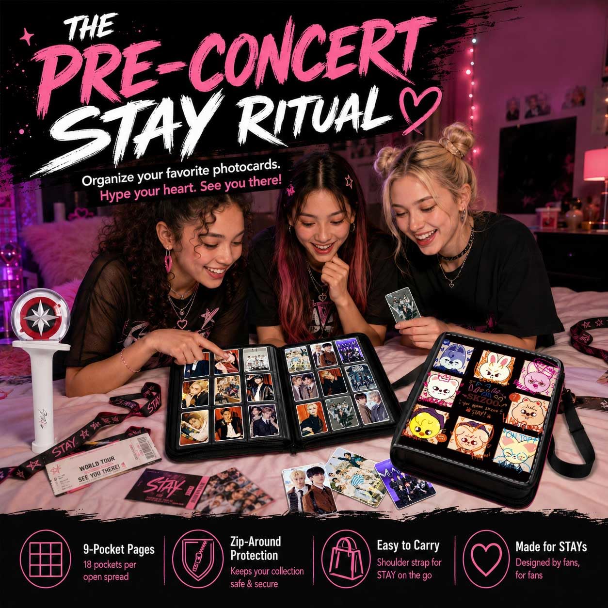 Stray Photocards Binder 1008 Pockets, Stray Fans Gifts & SKZOO Merch Collectors, 9-Pocket Portable Waterproof Display Kpop Photo Cards Collector Ablum