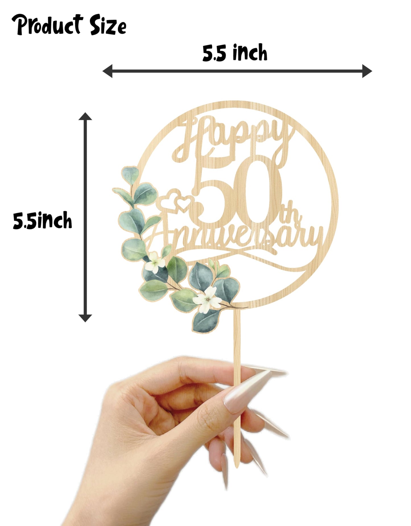 Happy 50th Anniversary Cake Toppers - 50th Anniversary Party Decorations, 50 Wedding Party, Company Decor, Wooden Decorations