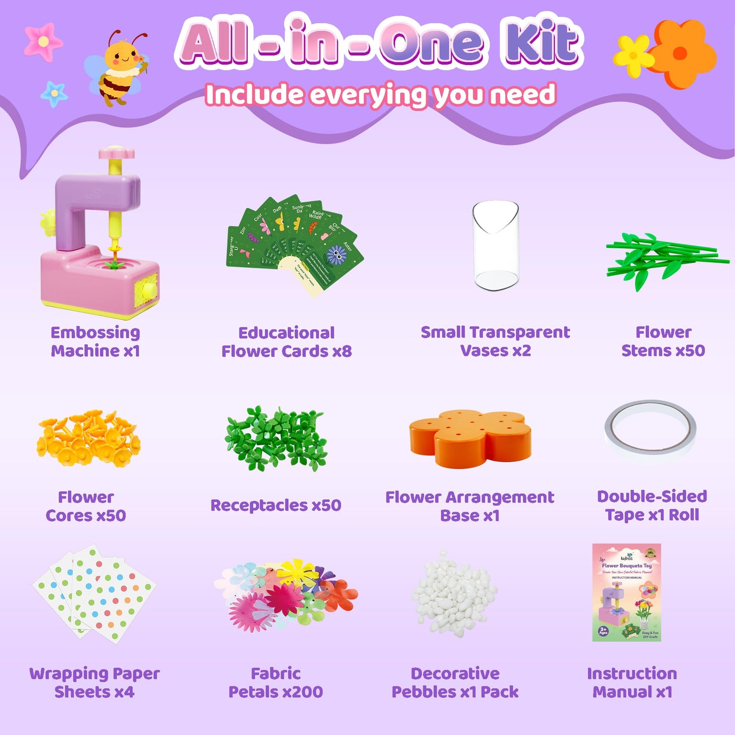 Kiditos Flower Making Kit for Kids DIY Bouquet - Flower Toy Craft Kits Toys for 4 5 6 7 8 Year Old Girls & Educational Cards, Arts and Crafts Birthday