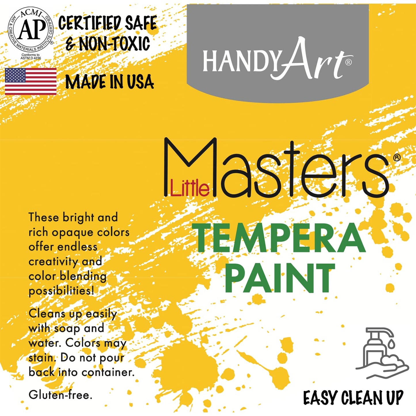 Handy Art Little Masters Tempera Paint, Yellow, Gallon 128 oz Bottle, Bright & Mixable, High Opacity, Washable Colors for Classroom, Students, Kids