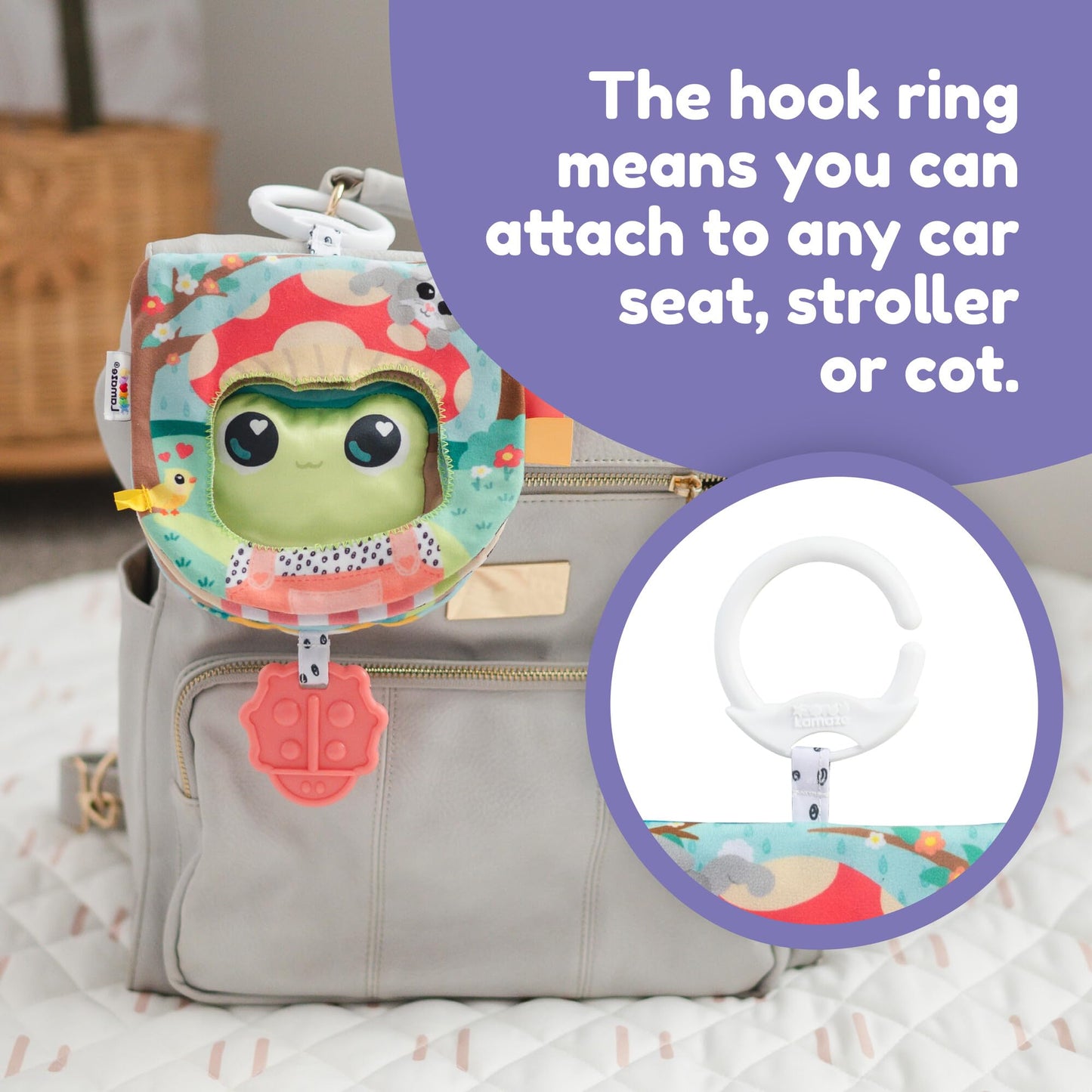 Lamaze Finlee’s Look Book - Interactive Crinkle Book for Sensory and Developmental Play - Clip on for Stroller, Car Seat or Diaper Bag - High Contrast