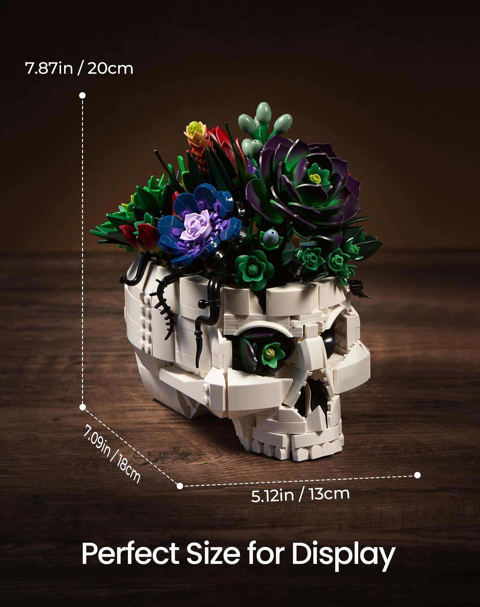 Succulent Skull Planter Flowers Building Set, Botanical Skeleton Pot Collection Building Kit, Horror Plants Home Office Table Decoration Blocks Toys