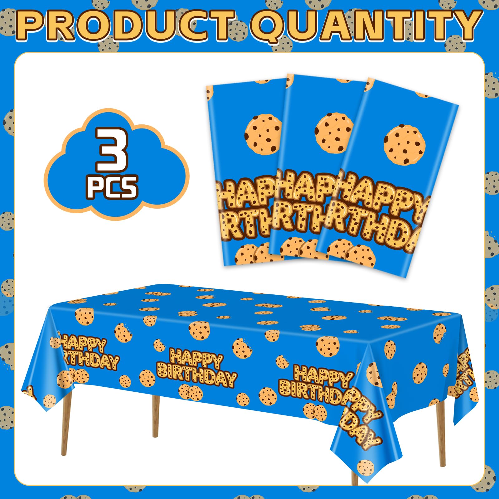 Lecinc 3 Sheets Cookie Party Tablecloth, Plastic Table Covers for Birthday Party Decorations Supplies, 108 x 51.2 Inch