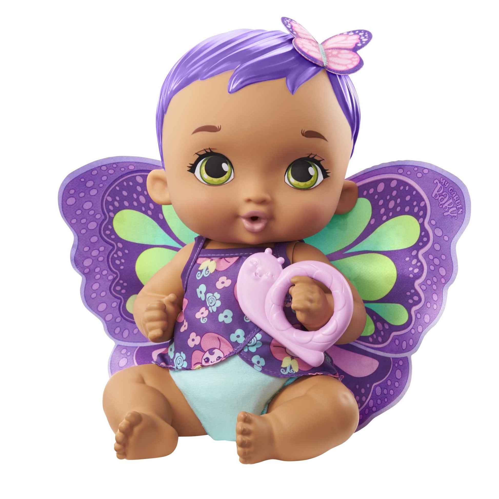 My Garden Baby Feed and Change Baby Butterfly Doll (30 cm / 12 Inch), Reusable Diaper, Removable Clothes & Wings, Multicolour, Gift for Kids 3Y+