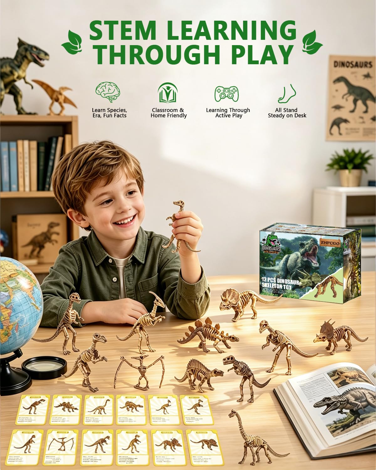 ZHFCGO 6 Inch Dinosaur Fossil Skeleton for 3 4 5 6 7 8 9 10+ Year Old, Dino Bones for Science Play Rewards, Dino Sand Dig Toys, Educational Gift