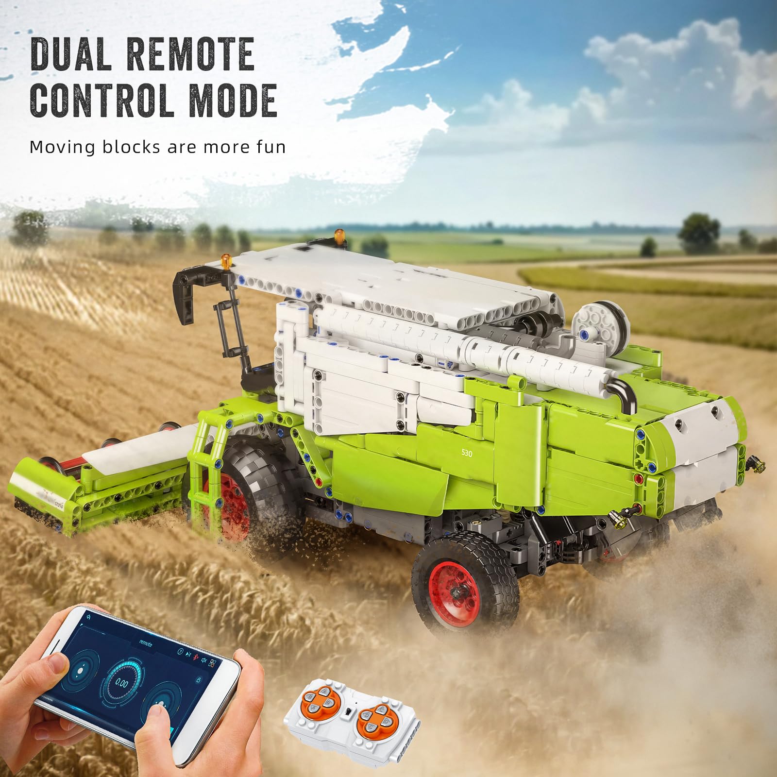 Mould King 17014 Wheat Harvester Building Block Set, Tractor Toy Building Kit for Adults 14+, 1265 PCS Farm Truck Construction Vehicles Set