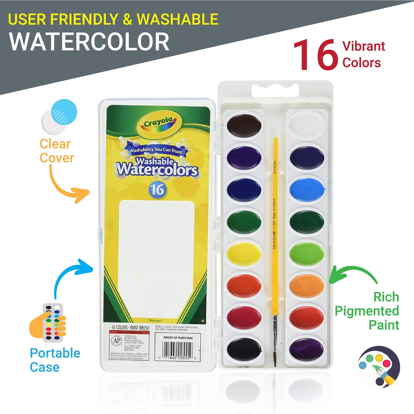 Watercolor Paint Set for Kids 16 vivid Watercolor Paint Mixing Palette, Paper Pad and 8 Brushes, Water Color Painting Kids and Adult Beginner Supplies