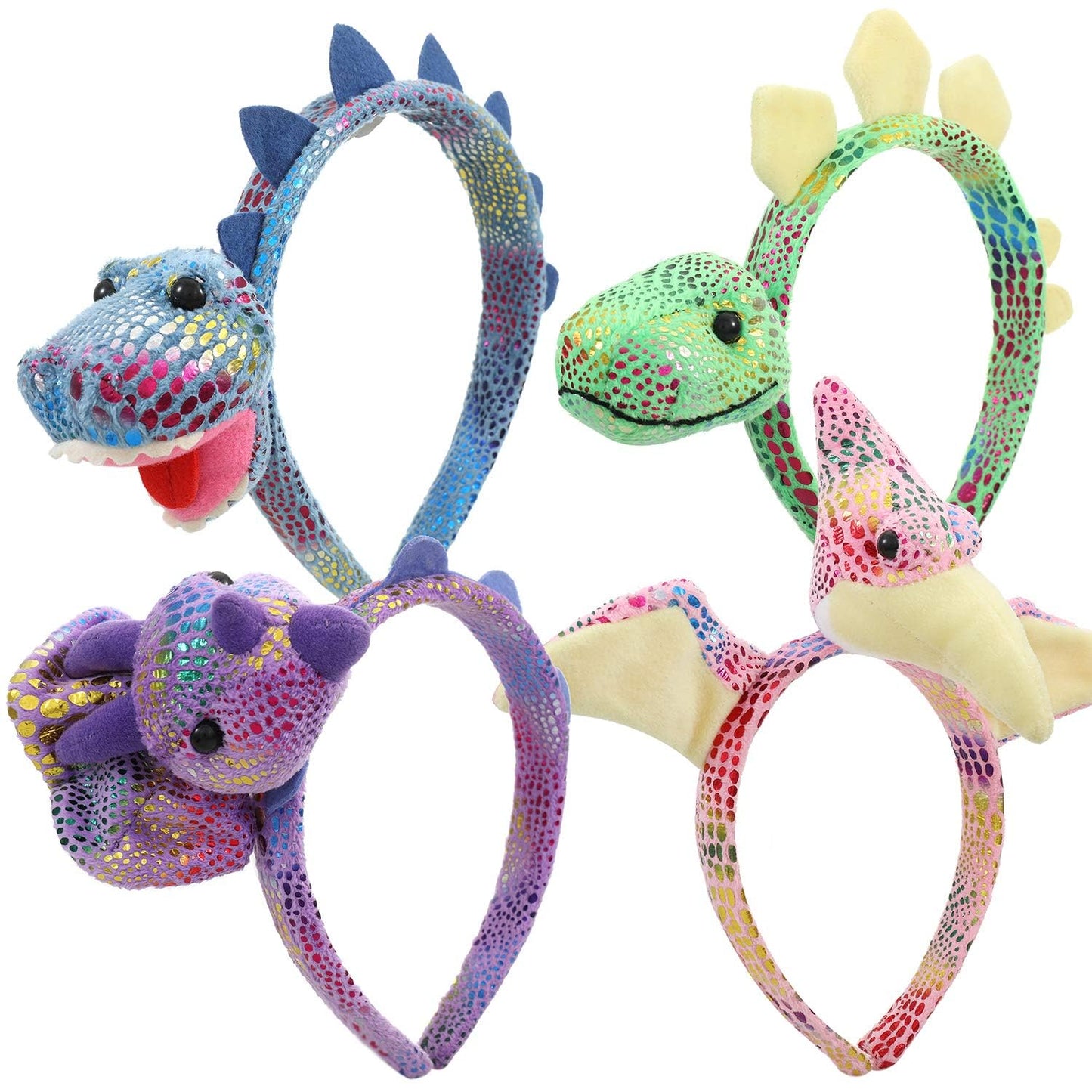 FR.Tooc 3D Cute Dinosaur Hair Hoop Party Headpiece Hair Hoop Hair Band 4PCS