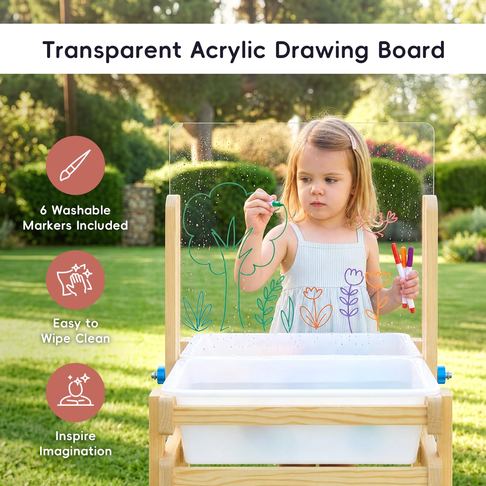 OOOK Wooden Sand and Water Table with 2 Bins, 20 PCS Water Toy Accessories