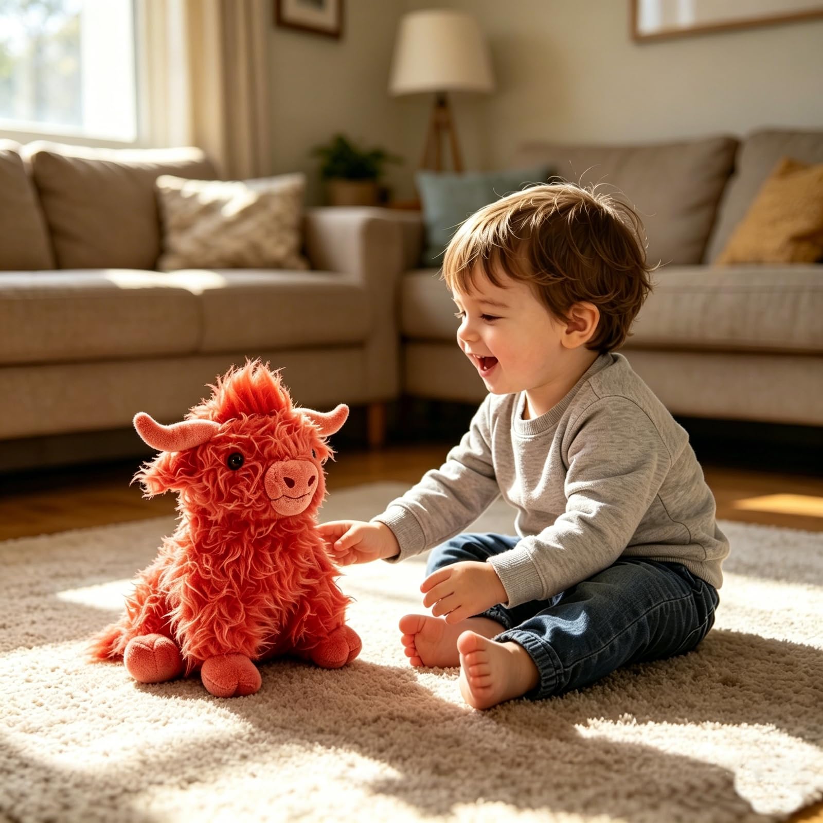 WinAdiGoo Red Highland Cow Stuffed Animal 10 inch Realistic Cattle Plush Doll Farm Toy Gift