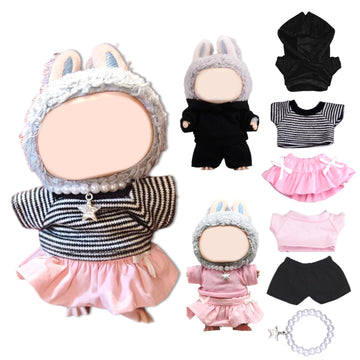 Clothes for LABUBU 17cm Doll, 6 Psc Handmade Custom Accessories for LABUBU, Premium Exclusive Outfits for LABUBU Unique Dress Up - Pink