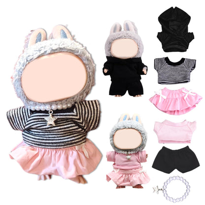 Clothes for LABUBU 17cm Doll, 6 Psc Handmade Custom Accessories for LABUBU, Premium Exclusive Outfits for LABUBU Unique Dress Up - Pink