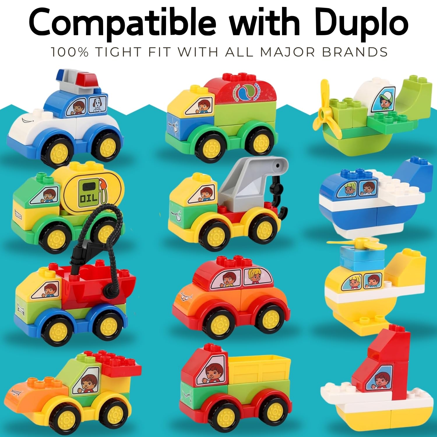 Liberty Imports 70 Pcs Toddlers Car Big Building Blocks Set, 12Pcs Different Vehicles, Kids Build Your Own Toy Cars, Compatible with Major Brands