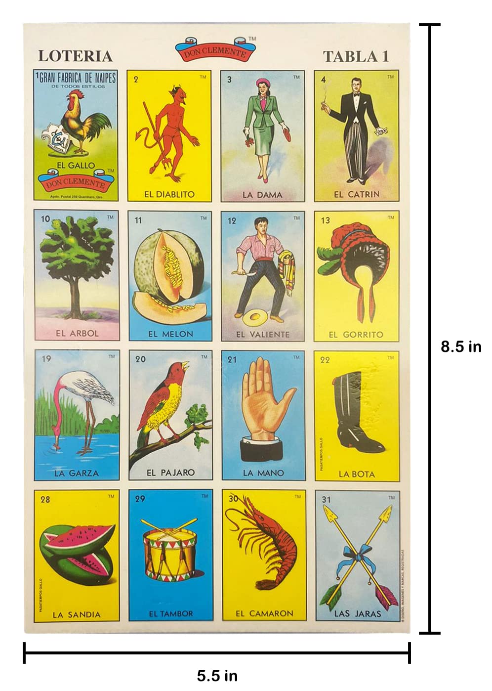 Loteria Mexicana Tradicional Mini Don Clemente 20 Jugadores 160 Fichas - Mexican Bingo Medium Board Game Set 160 Counting Plastic Chips for 20 Players