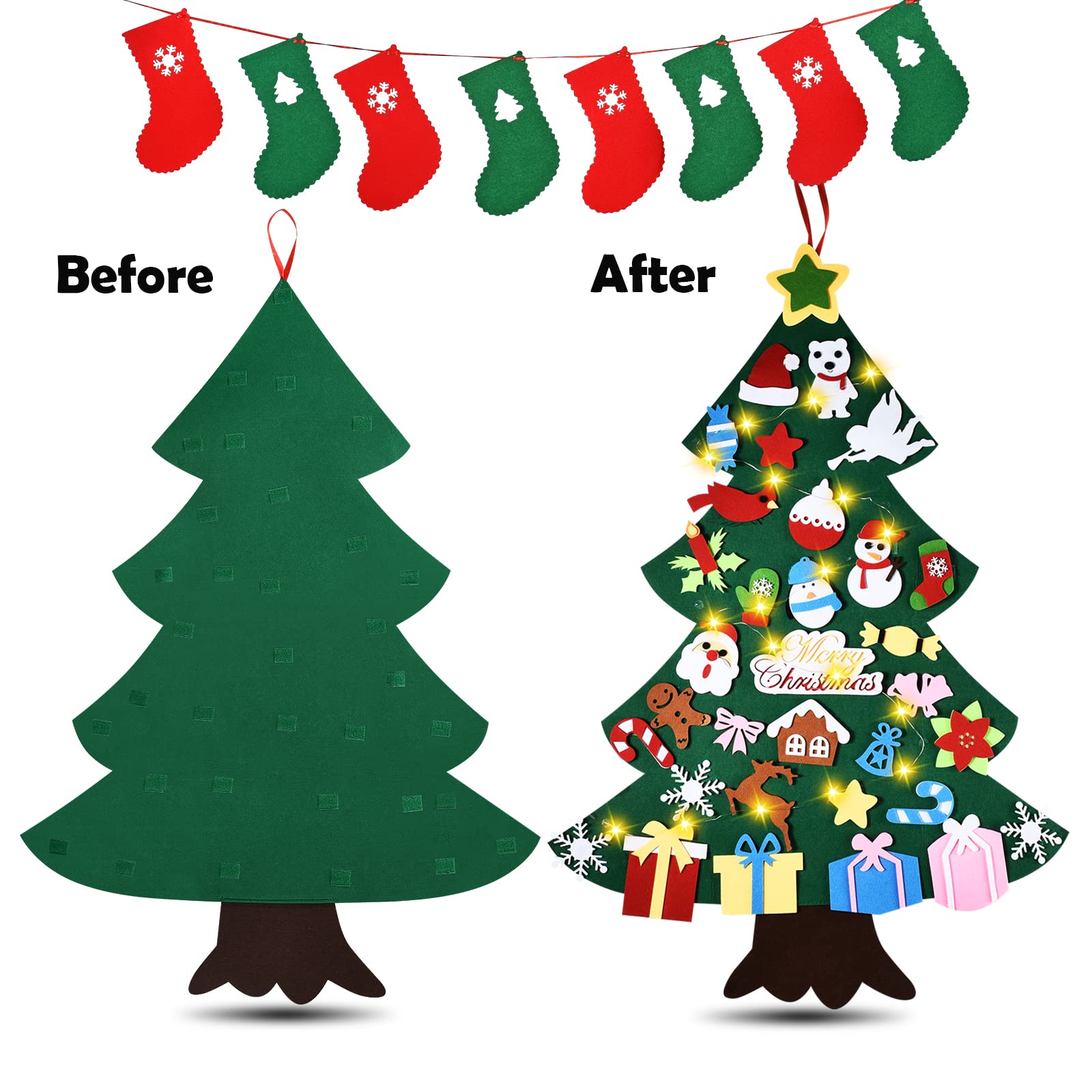 HmiL-U 3.4FT Felt Christmas Tree Set| with 34pcs Ornaments for Kids Xmas Door Wall Hanging Decorations Perfect Kids Gifts Party Supplies